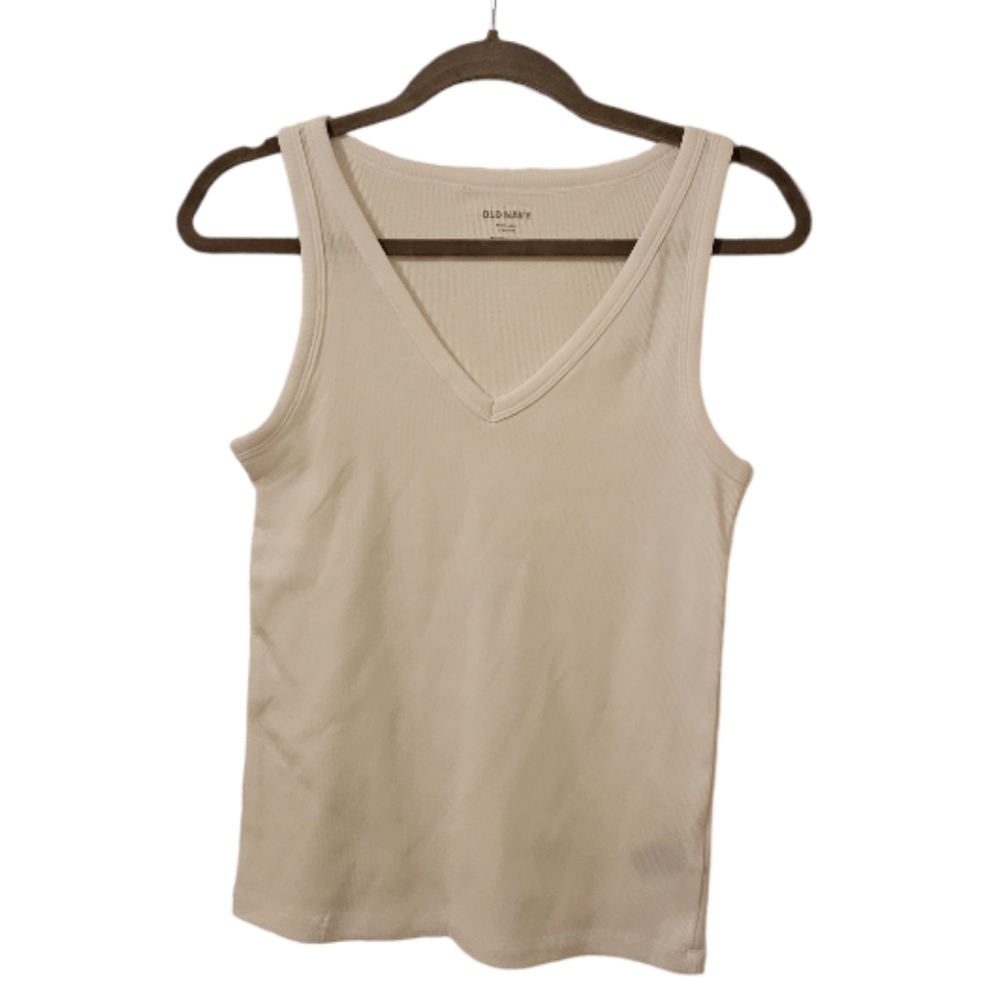 White Old Navy Women's Rib-Knit V-Neck Tank Top